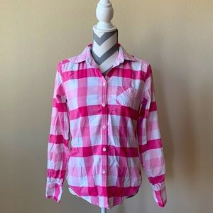 American Eagle Pink Plaid Button Up Shirt